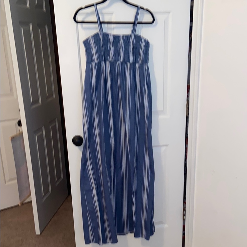 Blue and White Striped Maxi Dress